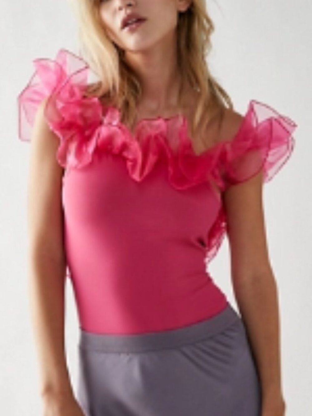 Free People Haute Wired Bodysuit Hot Pink Organza Ruffle Tank Backless Berry XS
